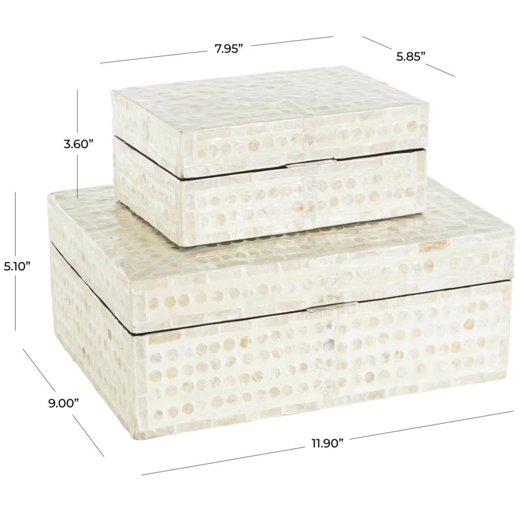 Cream Mother of Pearl Shell Geometric Handmade Mosaic Dot with Brown Accents Storage Box Set